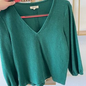 Madewell Textured Long Sleeve Green Blouse